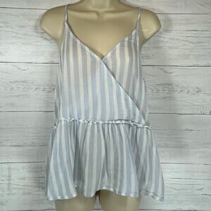American Eagle Y2K Blue Striped Sleeveless V-Neck Peplum Strappy Tank Top Size M